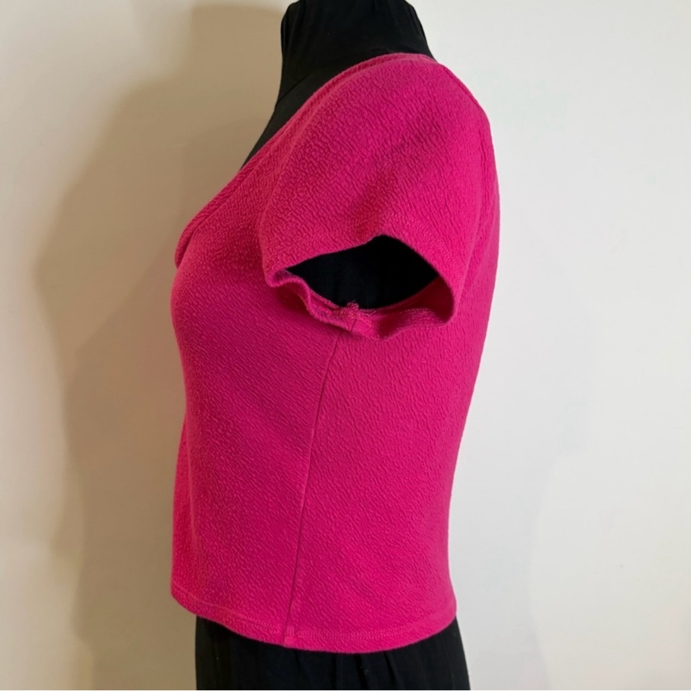 Anthropologie Pink Ruched V-Neck Short Sleeve Top Size Small - Picture 3 of 6